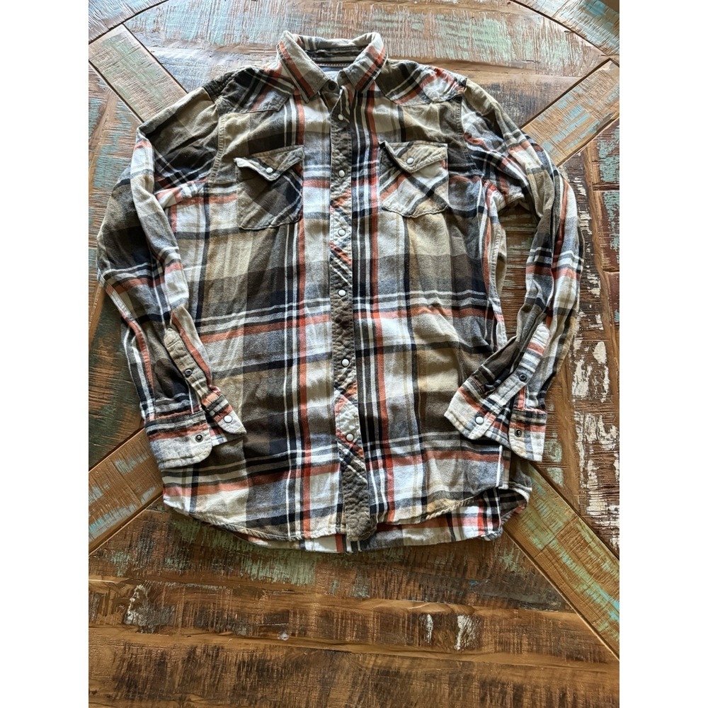 Men's Roebuck &Co Tan Flannel Pearl Button Shirt Size XLT